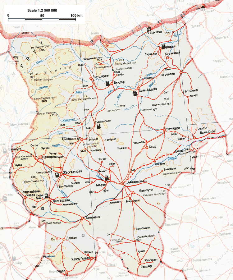 Mapa do Khentii