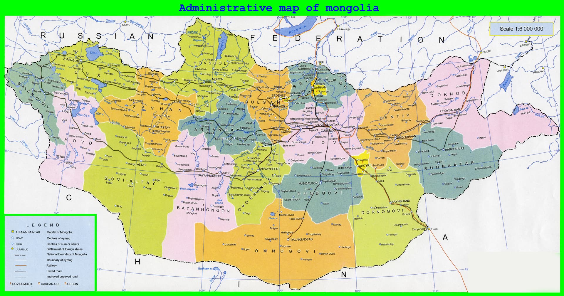 Mapa administrativo da Mongólia