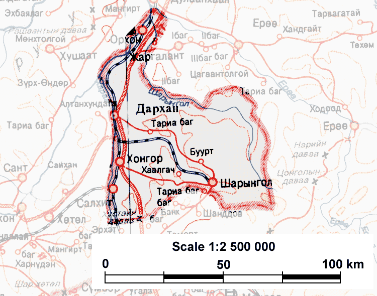 Mapa de Dakhan Uul